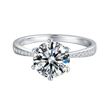 3 Carat Moissanite Solitaire Engagement Ring in Platinum Plated Silver with Graduated Cubic Zirconia Side Stones (Certified, 9 MM)