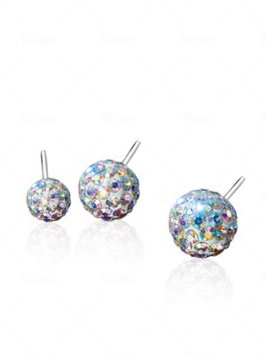 TwoBirch 925 Sterling Silver Cubic Zirconia Round Disco Ball Earring - 6MM, 8MM, 10MM