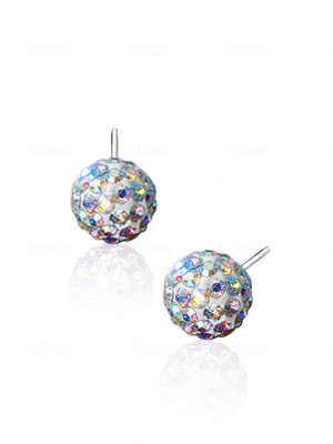 TwoBirch 925 Sterling Silver Cubic Zirconia Round Disco Ball Earring - 6MM, 8MM, 10MM