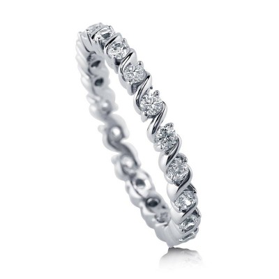 TwoBirch Platinum Plated Sterling Silver Swirl S Prong Set Round Cut Moissanite Eternity Ring (GRA CERTIFIED) (2.5MM)