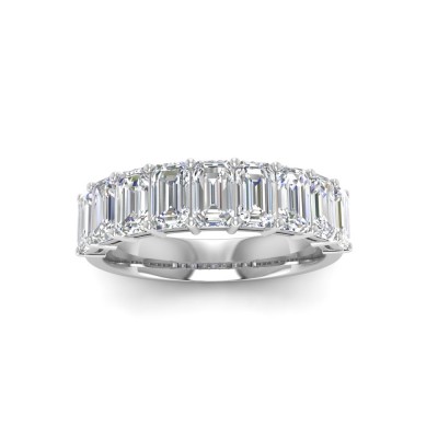 TwoBirch Platinum Plated Sterling Silver Emerald Cut Moissanite Wedding Ring (GRA CERTIFIED) (9 Emerald Moissanites)