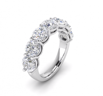 TwoBirch Platinum Plated Sterling Silver Round Cut Moissanite Wedding Ring (GRA CERTIFIED) (5MM) (7 Round Moissanites)