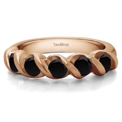 0.75 Carat Black Five Stone Swirl Set Wedding Ring in Rose Gold
