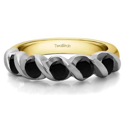 0.75 Carat Black Five Stone Swirl Set Wedding Ring in Two Tone Gold