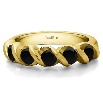 0.75 Carat Black Five Stone Swirl Set Wedding Ring in Yellow Gold