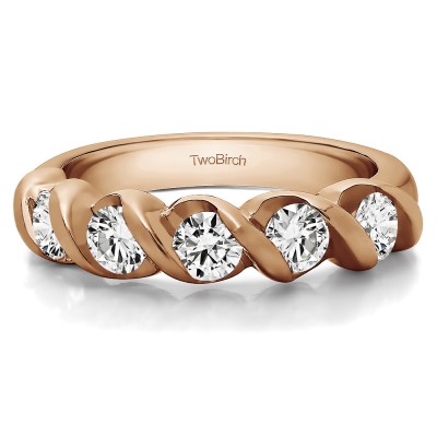 0.75 Carat Five Stone Swirl Set Wedding Ring in Rose Gold