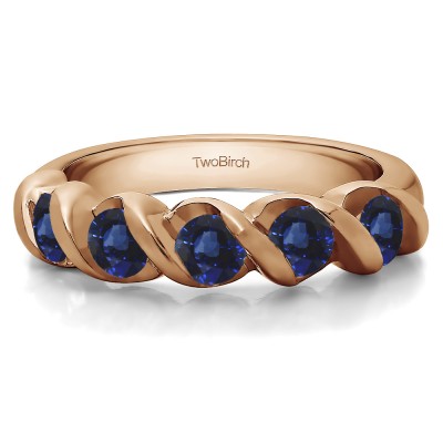 0.75 Carat Sapphire Five Stone Swirl Set Wedding Ring in Rose Gold
