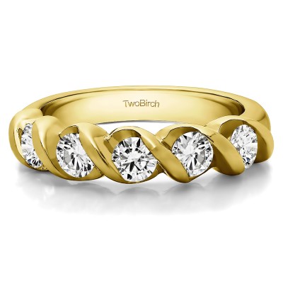 0.75 Carat Five Stone Swirl Set Wedding Ring in Yellow Gold