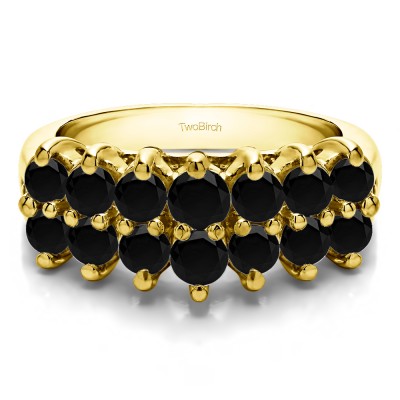 1.96 Carat Black Fourteen Stone Double Row Common Prong Wedding Ring  in Yellow Gold