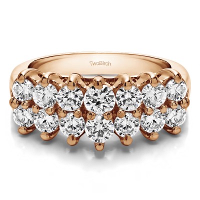 1.96 Carat Fourteen Stone Double Row Common Prong Wedding Ring  in Rose Gold