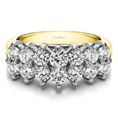 1.99 Carat Double Row Double Shared Prong Raised Wedding Ring  in Two Tone Gold