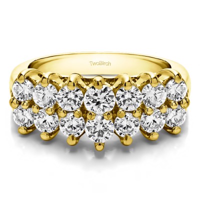 1.96 Carat Fourteen Stone Double Row Common Prong Wedding Ring  in Yellow Gold