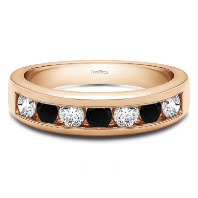 0.7 Carat Black and White Seven Stone Channel Set Wedding Ring in Rose Gold