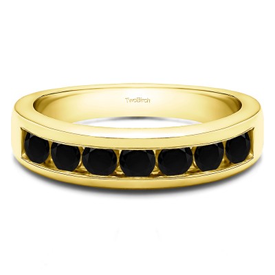 0.98 Carat Black Seven Stone Channel Set Wedding Ring in Yellow Gold