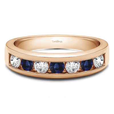 0.25 Carat Sapphire and Diamond Seven Stone Channel Set Wedding Ring in Rose Gold