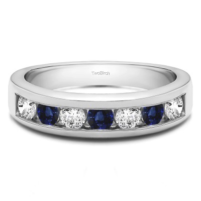 0.7 Carat Sapphire and Diamond Seven Stone Channel Set Wedding Ring
