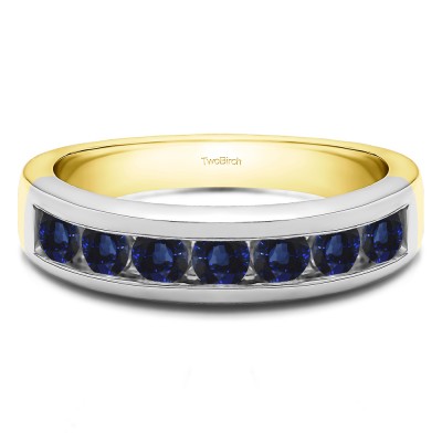 0.7 Carat Sapphire Seven Stone Channel Set Wedding Ring in Two Tone Gold