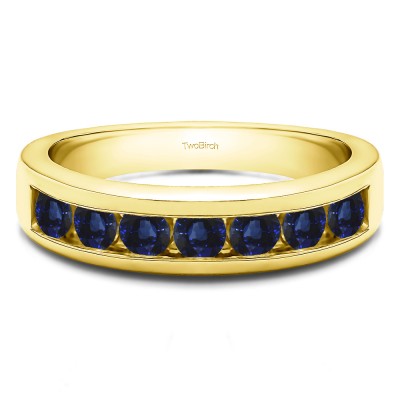 0.98 Carat Sapphire Seven Stone Channel Set Wedding Ring in Yellow Gold