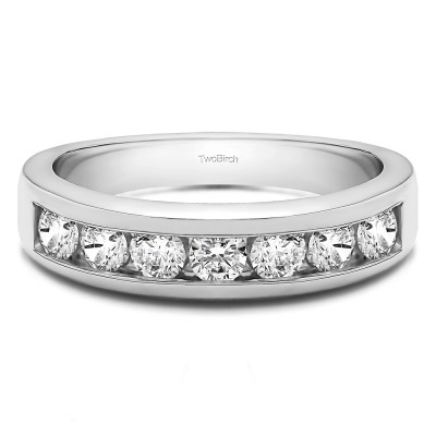 0.25 Carat Seven Stone Channel Set Wedding Ring With Cubic Zirconia Mounted in Sterling Silver.(Size 7)