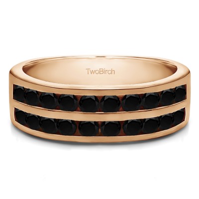 1 Carat Black Double Row Channel Set Anniversary Band in Rose Gold