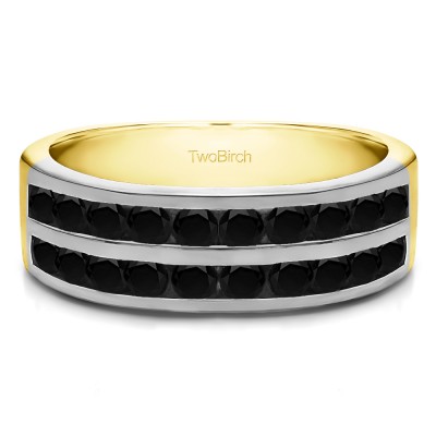 1 Carat Black Double Row Channel Set Anniversary Band in Two Tone Gold
