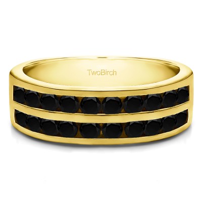 1 Carat Black Double Row Channel Set Anniversary Band in Yellow Gold