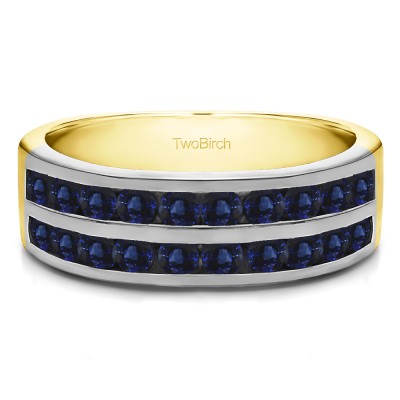 0.25 Carat Sapphire Double Row Channel Set Anniversary Band in Two Tone Gold