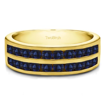 1 Carat Sapphire Double Row Channel Set Anniversary Band in Yellow Gold