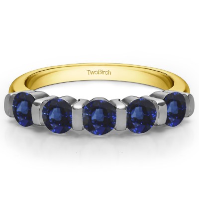 1 Carat Sapphire Five Stone Bar Set Wedding Band in Two Tone Gold