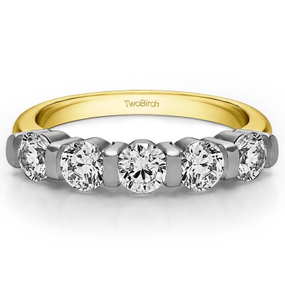 1.25 Carat Five Stone Bar Set Wedding Band in Two Tone Gold