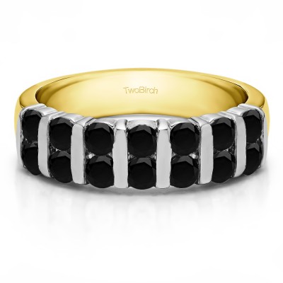 0.98 Carat Black Fourteen Stone Double Row Bar Set Anniversary Band  in Two Tone Gold