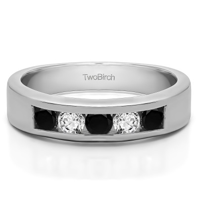 0.75 Carat Black and White Five Stone Straight Channel Set Wedding Band