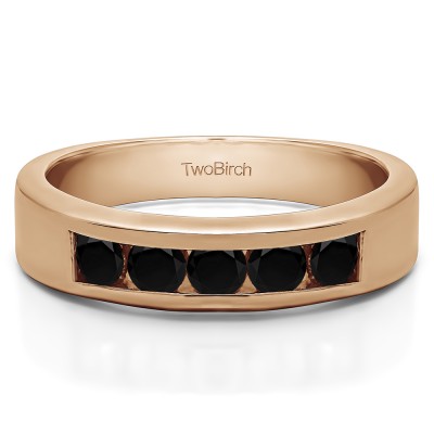 0.75 Carat Black Five Stone Straight Channel Set Wedding Band  in Rose Gold