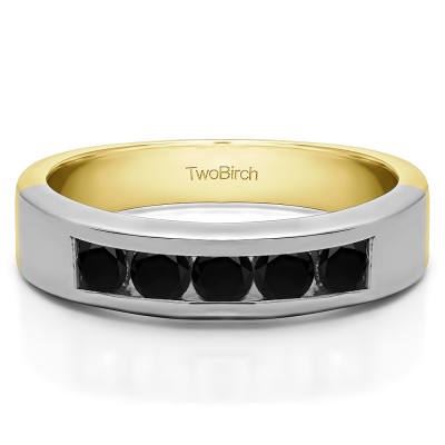 0.35 Carat Black Five Stone Straight Channel Set Wedding Band  in Two Tone Gold
