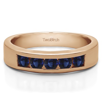 0.75 Carat Sapphire Five Stone Straight Channel Set Wedding Band  in Rose Gold