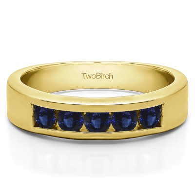 0.35 Carat Sapphire Five Stone Straight Channel Set Wedding Band  in Yellow Gold