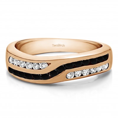 0.99 Carat Black and White Double Row Twisted Channel Set Wedding Band  in Rose Gold