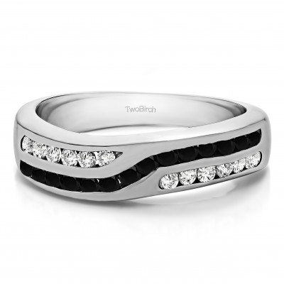 0.52 Carat Black and White Double Row Twisted Channel Set Wedding Band