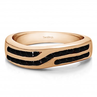 0.99 Carat Black Double Row Twisted Channel Set Wedding Band  in Rose Gold