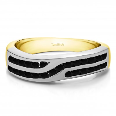 0.99 Carat Black Double Row Twisted Channel Set Wedding Band  in Two Tone Gold