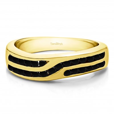 0.52 Carat Black Double Row Twisted Channel Set Wedding Band  in Yellow Gold