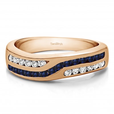 0.52 Carat Sapphire and Diamond Double Row Twisted Channel Set Wedding Band  in Rose Gold