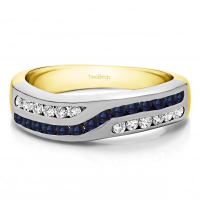 0.52 Carat Sapphire and Diamond Double Row Twisted Channel Set Wedding Band  in Two Tone Gold