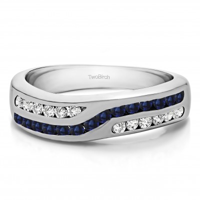 0.99 Carat Sapphire and Diamond Double Row Twisted Channel Set Wedding Band