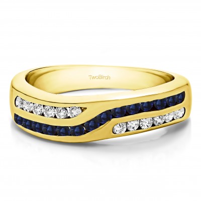 0.99 Carat Sapphire and Diamond Double Row Twisted Channel Set Wedding Band  in Yellow Gold