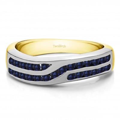 0.99 Carat Sapphire Double Row Twisted Channel Set Wedding Band  in Two Tone Gold