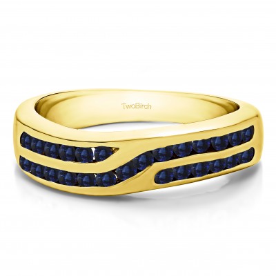 0.99 Carat Sapphire Double Row Twisted Channel Set Wedding Band  in Yellow Gold