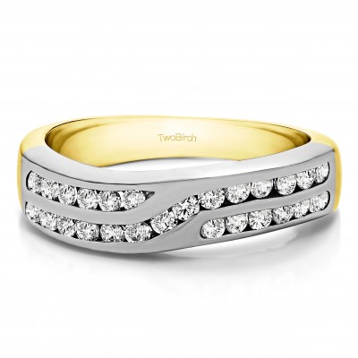 0.99 Carat Double Row Twisted Channel Set Wedding Band  in Two Tone Gold