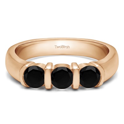 0.48 Carat Black Three Stone Bar Set Wedding Ring in Rose Gold