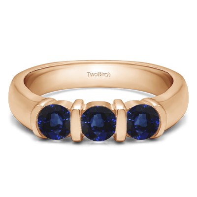 0.48 Carat Sapphire Three Stone Bar Set Wedding Ring in Rose Gold